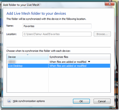 Add folder to your Live Mesh