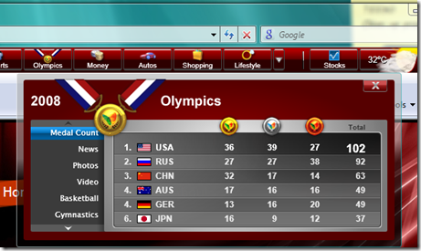 MSN Toolbar - Olympics