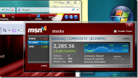 MSN Toolbar - Stocks
