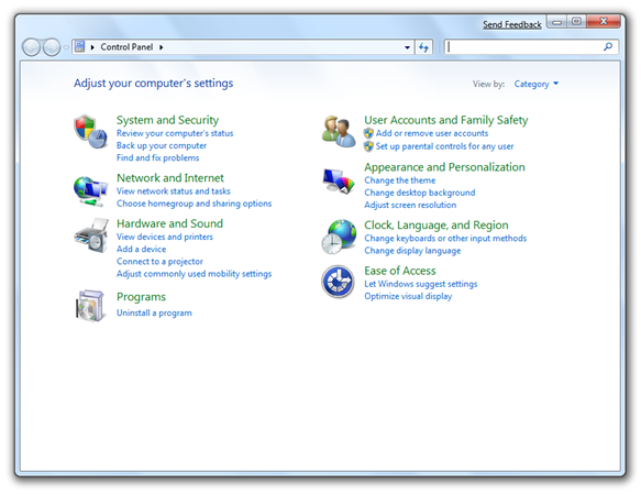Windows 7 Build 7022 - Control Panel