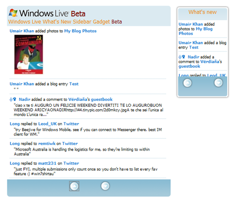 Windows Live 'What's New' Gadget