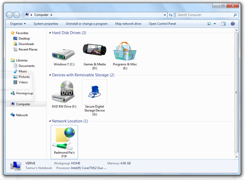 FTP site in Windows 7