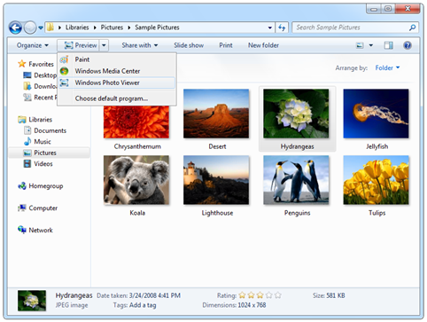 “Open” button from all the previous builds of Windows 7 has been renamed to “Preview”. Functionality remains same.