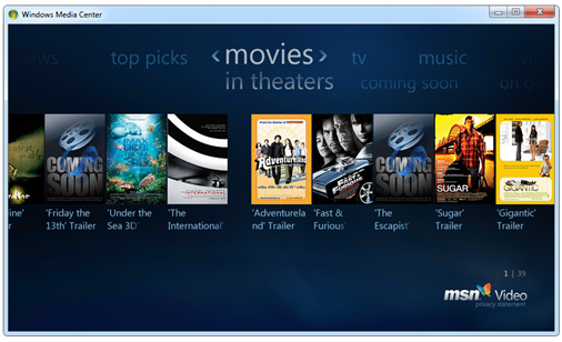 Movie Trailers in Windows Media Center from Windows 7 Build 7077.