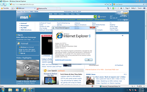 Windows Internet Explorer 8 version 8.0.7077.0 from Windows 7 Build 7077.