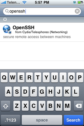 OpenSSH search description on Cydia