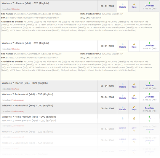 Windows 7 RTM on MSDN