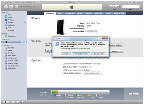 Download iPhone 3.0.1 from iTunes