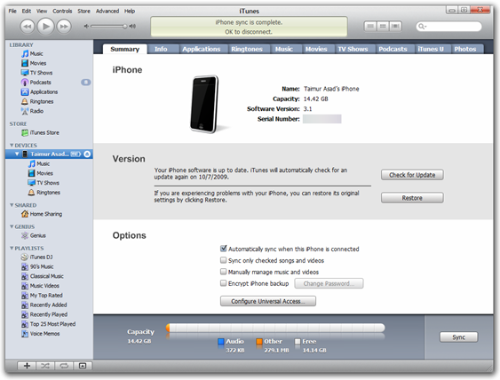 iTunes 9.0.1 on Windows 7