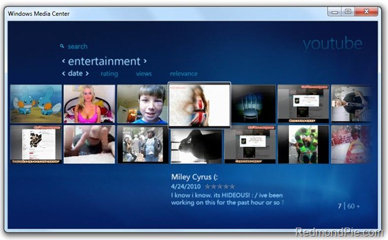 Youtube in 
Windows 7 Media Center (1)