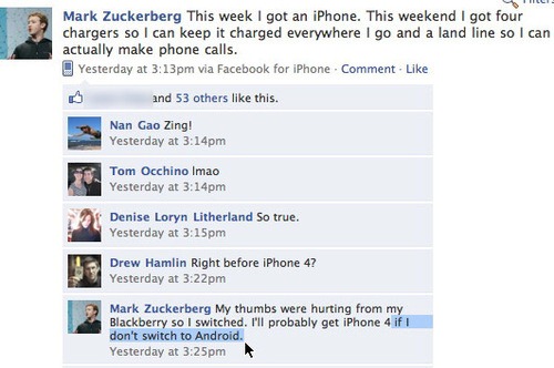 Facebook Zuckerberg on iPhone