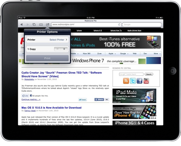 iOS 4.2 AirPrint on Mac OS X 10.6.5